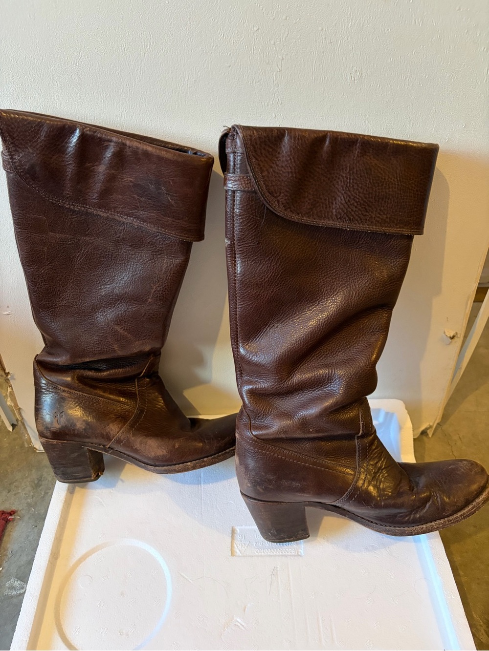 Frye Dark Brown Leather Jane Cuff Mid-Calf Heeled Boots - Picture 2 of 6